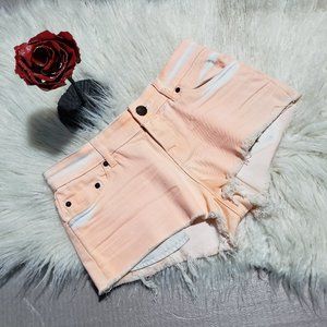 Pink white very short cut off shorts frayed hem cotton spandex